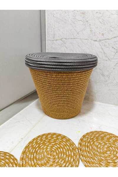 ModaCardin Natural and Natural Jute and Straw Trash Can - Modern Bucket for Kitchen and Bathroom