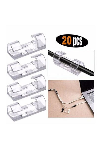 Akıllıbagaj AKLL 20-Piece ShopZum - Adhesive Transparent Cable Fixing Clip Set