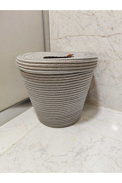 ModaCardin Natural and Natural Jute and Straw Trash Can - Modern Bucket for Kitchen and Bathroom