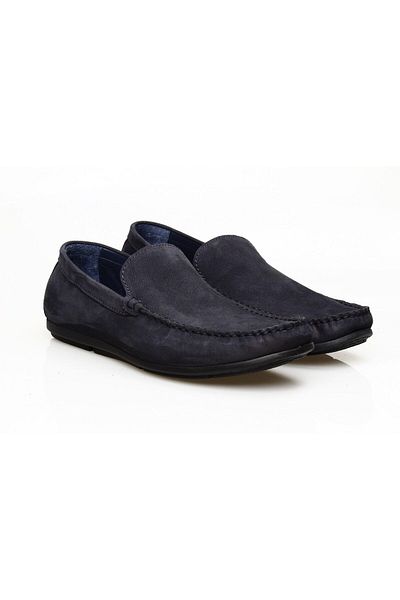 Butik Navy Blue Suede Laceless Genuine Leather Men's Shoes