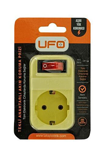 UFO Yigit E Ticaret Akım Korumalı Tekli Anahtar Priz Sarı