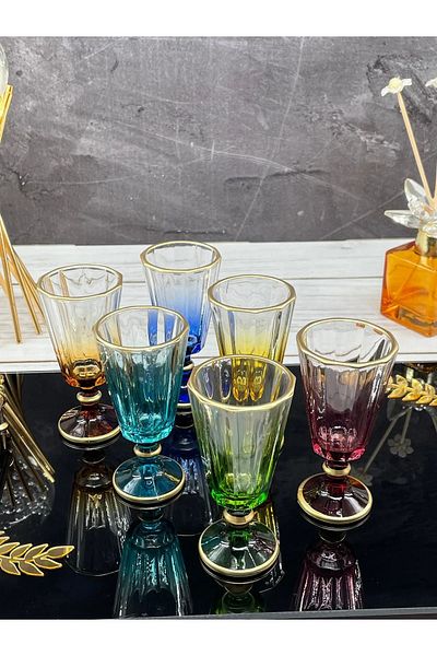 YzHome Colored Gilded Glass Mini Coffee Glass Flute for 6 Persons