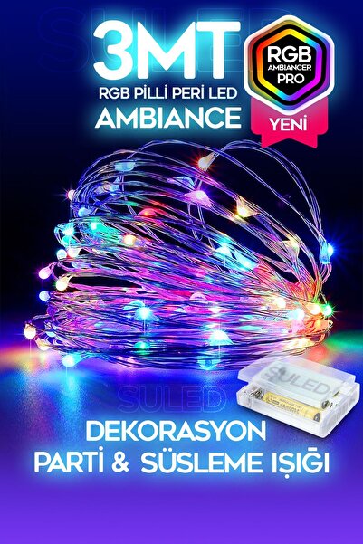 SULED 3 Metre Pilli Rgb Peri Led Ince Tel Dekoratif Lambası Renkli Dekor Perde Ledli Bahçe Oda Kafe Duvar
