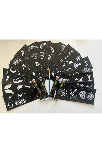 Airbrush Tattoo Hint Kınası Desenleri 24 Sayfa Birden 4 Tüp Siyah Kına ve Fır...