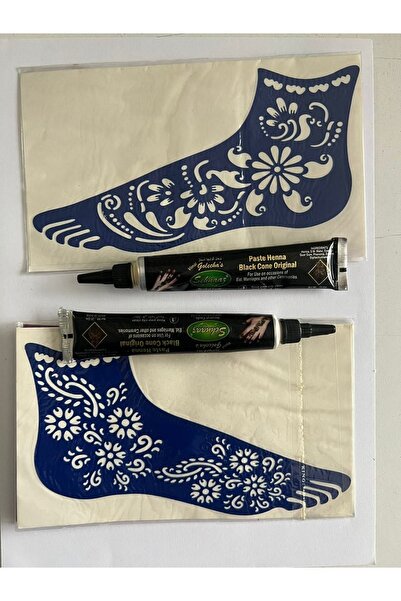 Airbrush Tattoo 2 Tüp Kına 2 Adet Ayak Şablonu Geçici Dövme Seti