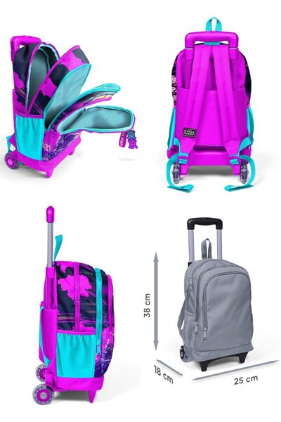 Coral High Set de geantă și prânz pentru școală cu model de pisică anime, violet și roz - pentru fete