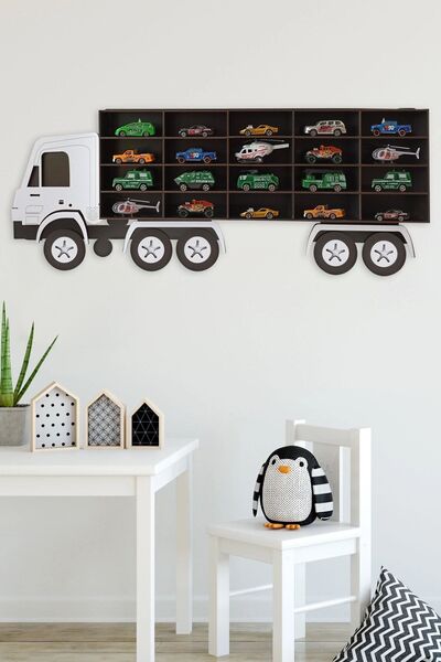 JB Bege Ahşap Dekoratif Çocuk-bebek Odası Oyuncak Kamyon Araba Rafı