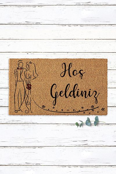Paspas Yap Printed Door Mat with Bride and Groom Design Koko Mat Bristle Mat Exterior Door Mat