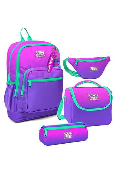 Coral High Set de genți de școală și geantă pentru fete cu model de tranziție roz și violet