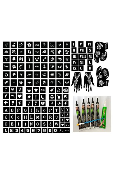 Airbrush Tattoo Mega Geçici Dövme Paketi 6 Tüp Kına ve Resimdeki Tüm Desenler...