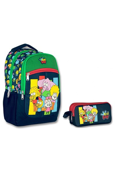 ÜMİT ÇANTA Boy's Primary School Bag and Pencil Bag Set of Two - Umit Kral Şakir Friends, Navy/Y