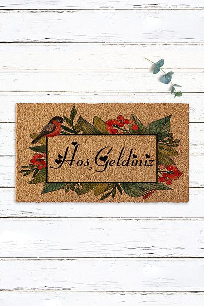 Paspas Yap Bird And Floral Frame Welcome Koko Mat Bristle Mat Outdoor Door Mat