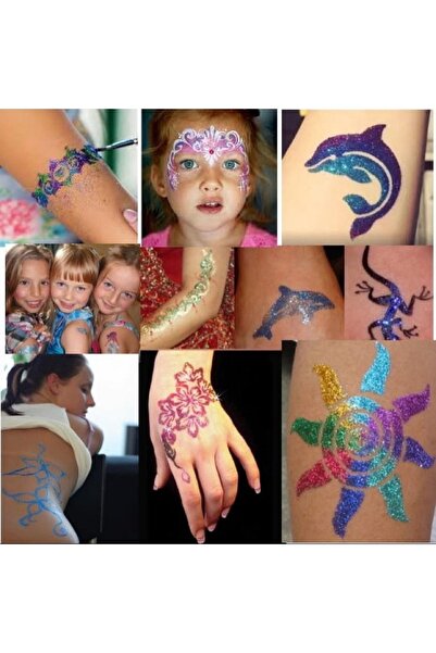 Enhavalı Simli Dövme Geçici Tattoo Seti 50 Adet Şablonlu