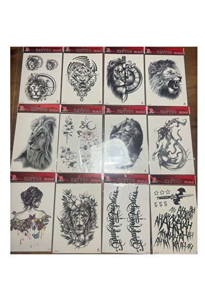 Airbrush Tattoo 12 Adet Büyük Boy Yapıştırma Geçici dövme Seti Seri8