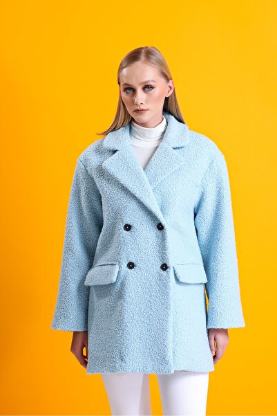 Tangül&Ali'S Moda Evi Dokulu Kruvaze Mavi Kaban