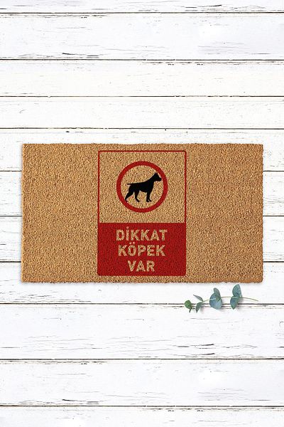 Paspas Yap Caution Have Dog Koko Mat Door Mat Door Mat PVC Base Bristle Mat Entrance Mat