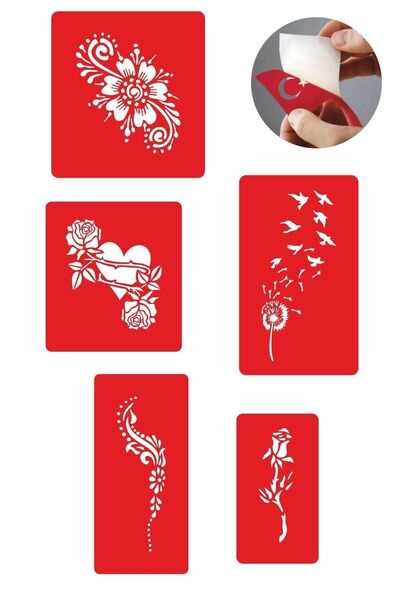 Airbrush Tattoo Gül Ve Kalp Modelleri 5 Adet Geçici Dövme Kına Şablonu