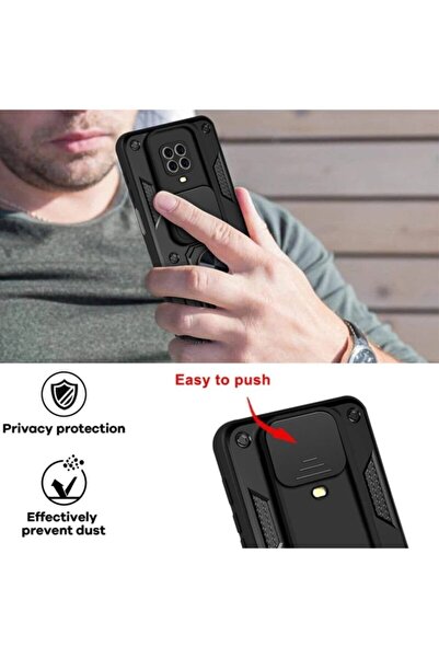 Fibaks Redmi Note 9 Case Camera Protected Armor Military Tank Armor with Sliding Ring