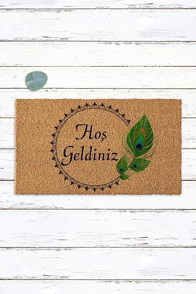 Paspas Yap Welcome Door Mat with Round Frame and Green Leaves Koko Mat Door Mat Exterior Door