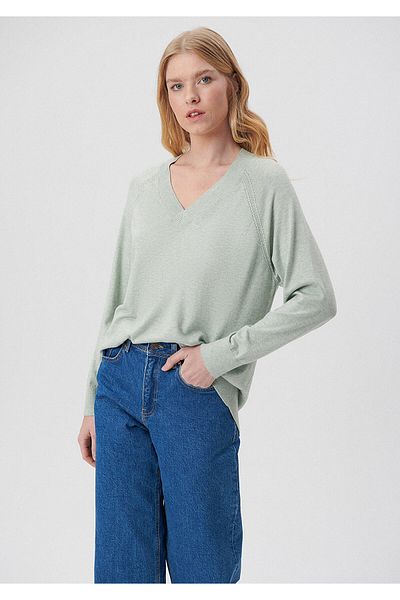 Mavi V Neck Green Sweater Loose Fit / Loose Comfortable Cut 1710144-82358