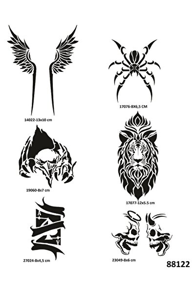 Airbrush Tattoo Hırçın Tasarımlar 6 Adet Geçici Dövme Şablonu Kına Kalıbı Sad...