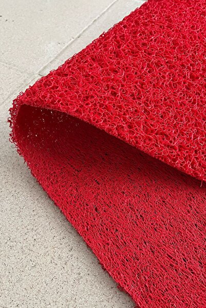 Paspas Yap Red Curly Mat - Rectangular Framed, Water Absorbent Apartment Entrance Mat
