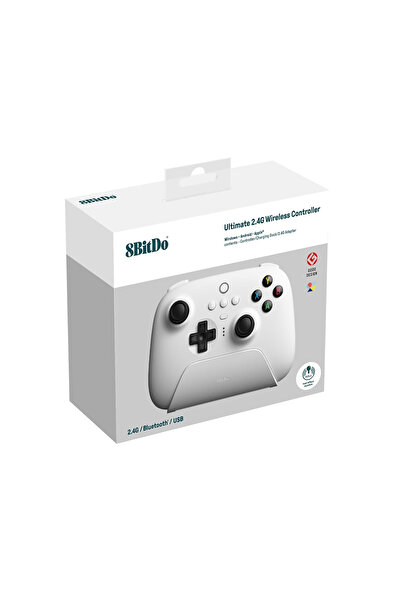 8Bitdo Ultimate Hall Effect 2.4G Controller ve Şarj Dock - Beyaz Windows, Android PC Ipad Uyumlu