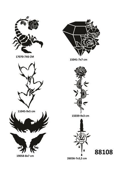 Airbrush Tattoo Akrep Elmas 6 Adet Geçici Dövme Şablonu Spreysiz Sadece Stencil