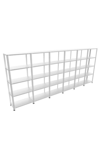 Rafistan 5 Katlı 6’lı Bitişik Galvaniz Çelik Raf. Depo, Dosya Raf 43x450x150 cm