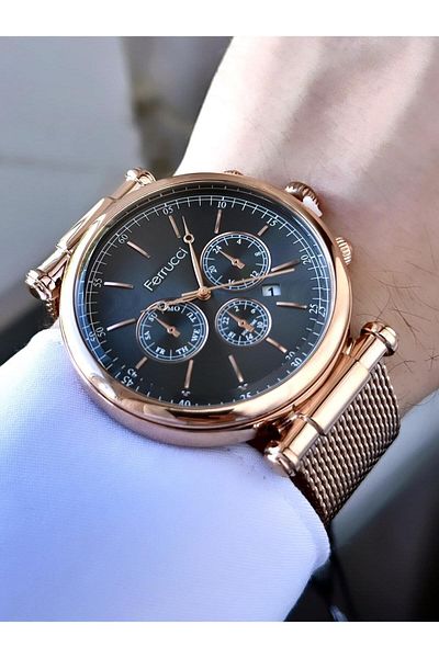 Ferrucci Men's Wicker Cord Wristwatch with Calendar