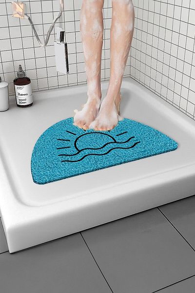 Paspas Yap 40x60 Cm Sunny Oval Bath Mat - Non-Slip, Water Absorbent and Wet Floor Bathtub Mat Curly
