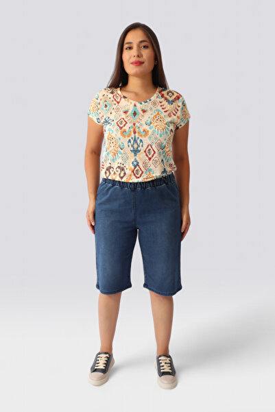 TOLGA SARAÇOĞLU 30203 LACİVERT BELİ LASTİKLİ KOT ŞORT