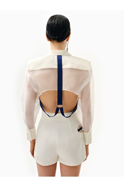 KNTLGY Kadın Ekru Organze Crop Ceket