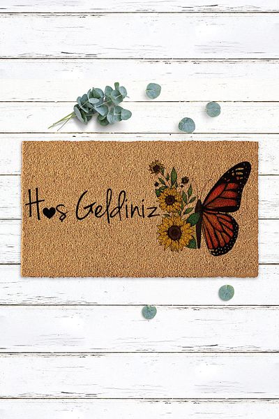 Paspas Yap Butterfly and Floral Door Mat Koko Mat Home Entrance Mat Door Mat Bristle Mat