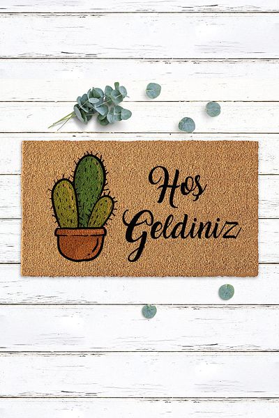 Paspas Yap Welcome Koko Mat with Cactus Door Mat Door Mat PVC Base Bristle Mat