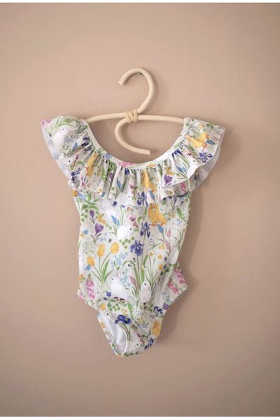 chipiques Rabbit and Floral Patterned Ruffle Kids Swimsuit
