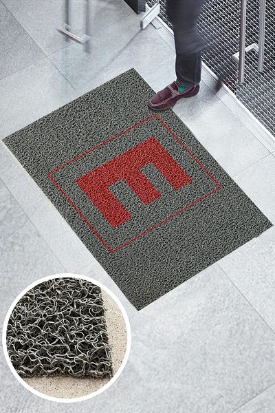 Paspas Yap Gray Waterproof Curly Mat - E Logo, Workplace and Shop Apartment Garden Non-Slip Pharmacy Mat