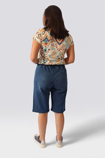 TOLGA SARAÇOĞLU 30203 LACİVERT BELİ LASTİKLİ KOT ŞORT