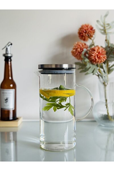 Nonni Home Art Metal Kapaklı Vakumlu Borasilikat Cam Sürahi 1200 Ml