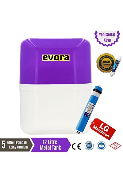 Evora 5 Aşamalı 12 Lt Mor Kapalı Şeffaf Kasa Pompalı Su Arıtma Cihazı