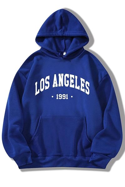 MODAGEN Φούτερ με κουκούλα Unisex Sax Blue Cotton Los Angeles με στάμπα