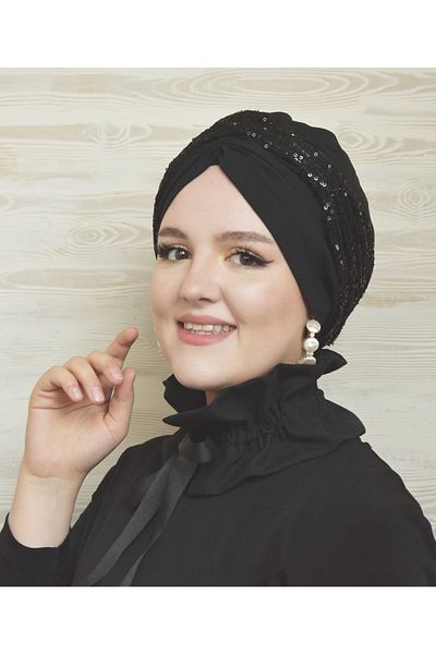 MOR SALKIM HOME Sequin Detailed Unfilled Hijab Bonnet