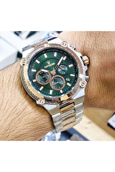 Raymond Green Dial Steel Men's Wristwatch