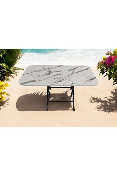 ÇEÇEN HOME Mermer Desenli Portatif Dikdörtgen  Piknik Masası  (40x60cm)