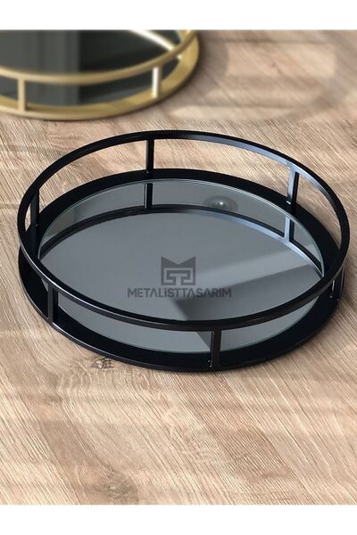 Metalist Tasarım Sefa Dekoratif Aynalı Tepsi Yuvarlak 25cm