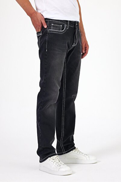 EXPLODE - Erkek Siyah Kalın İpli Likralı Slim Fit Denim Pantolon