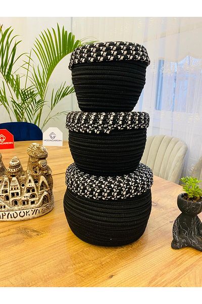 ModaCardin Кошница от 3 части от юта и ракита с капак - специален дизайн, многофункционален органайзер
