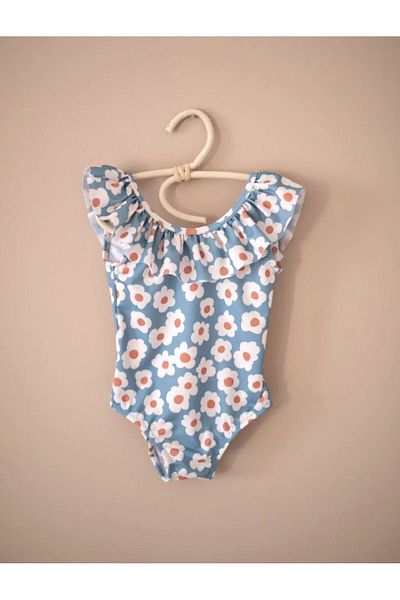 chipiques Retro Floral Print Ruffle Kids Swimsuit