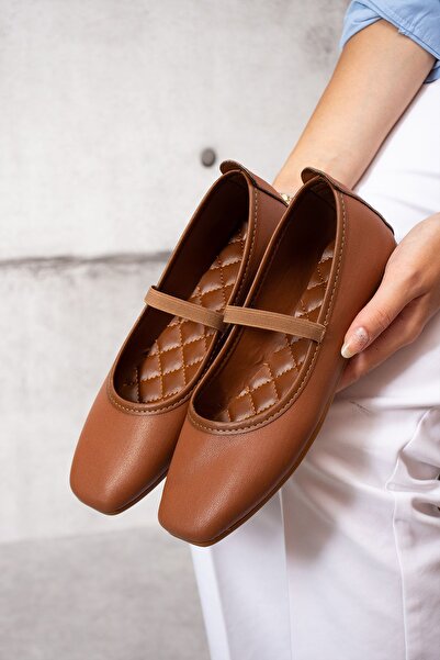 topukludünyası حذاء باليرينا نسائي مريح بلون أسمر - ملابس يومية