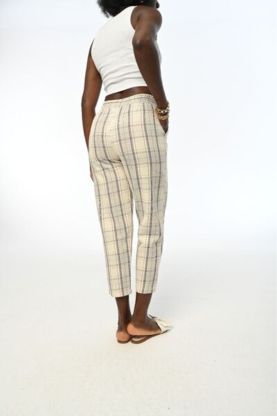 Orfeo Negro KADIN BELİ LASTİKLİ EKOSE RAHAT KALIP PANTOLON